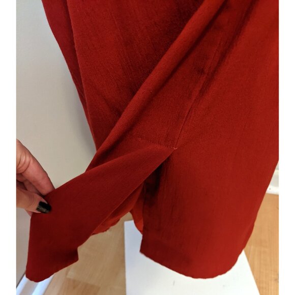 Vintage 80s Toni Garment High Waist A-Line Midi Skirt Red Retro Office Size 13 - Picture 6 of 9